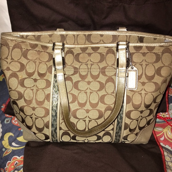 Coach Handbags - COACH Brown Canvas Tote with Sequins